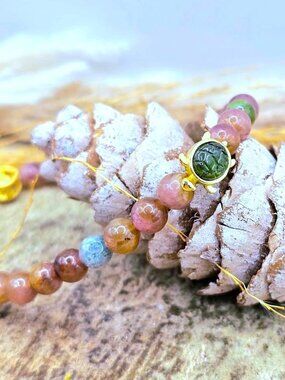 Natural Tourmaline Bracelet with Green Tourmaline Gold Turtle Charm